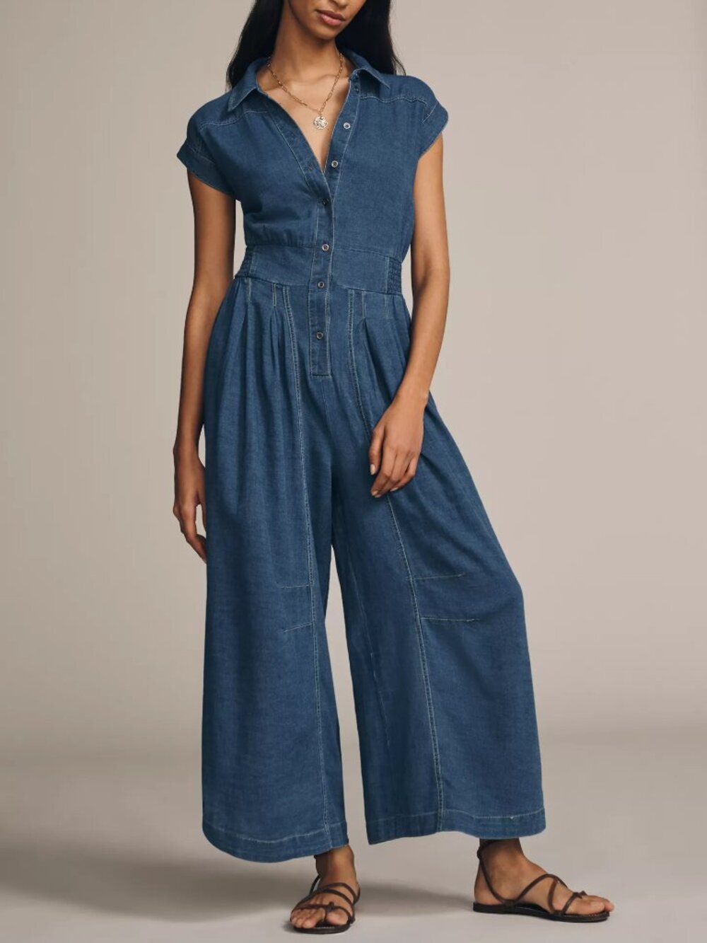 Anthropologie Denim Parachute Jumpsuit XST XS Tall 100% Cotton Wide Leg